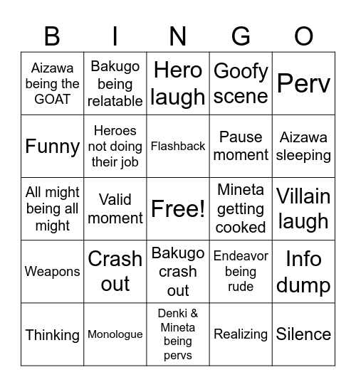 MHA Bingo Card