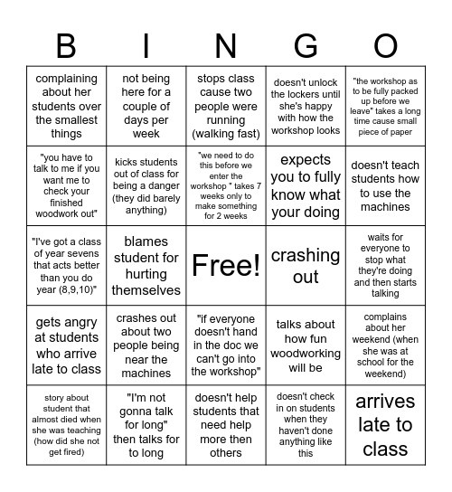 Ms hopmen bingo Card