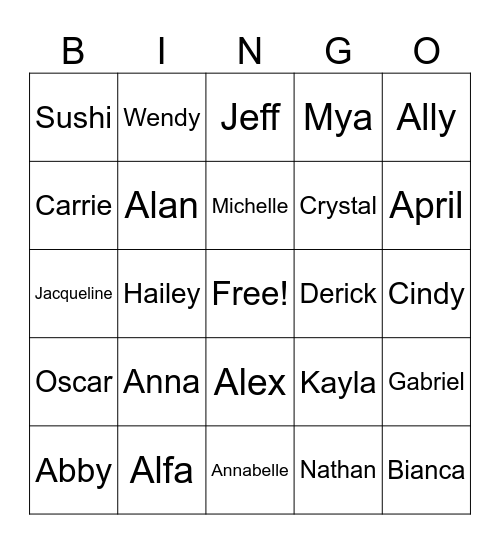Annabelle’s Birthday Party Bingo Card
