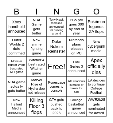 Untitled Bingo Card