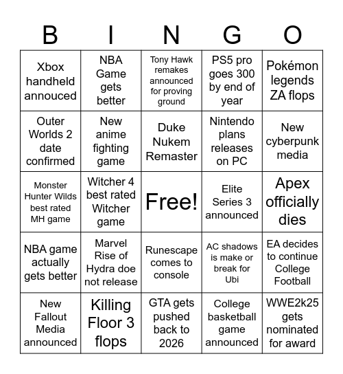 Untitled Bingo Card