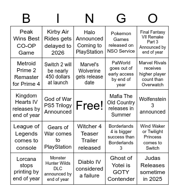 Game Industry Bingo 2025 Bingo Card