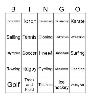 Olympic Bingo Card