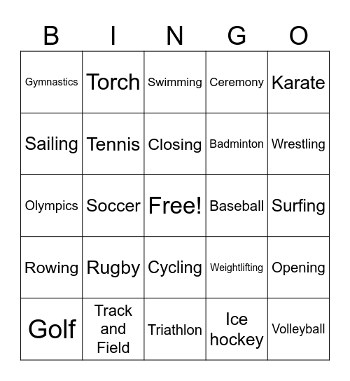 Olympic Bingo Card
