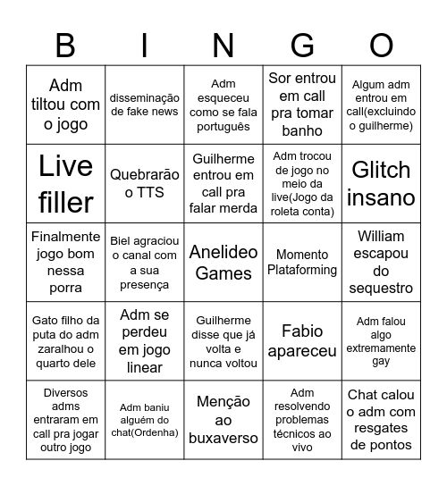 Qualidade Dubiosa Bingo Card