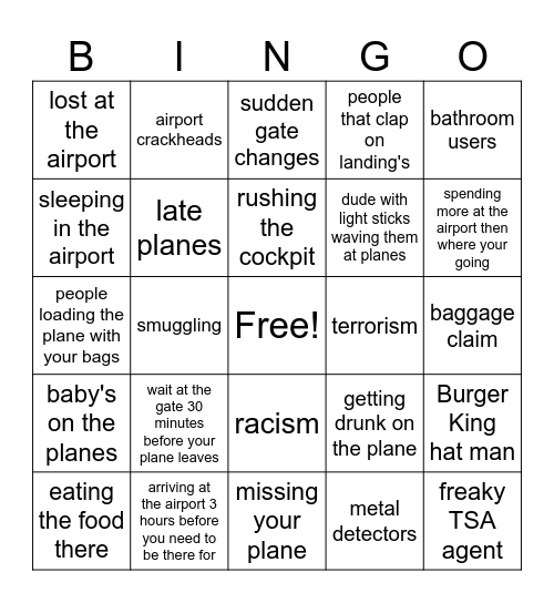 thing to find or do at an airport bingo Card