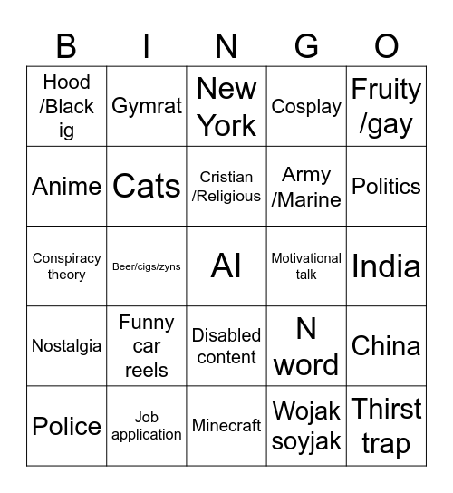 Reels Bingo Card