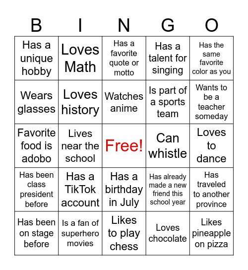 Getting to Know Each Other Bingo Card