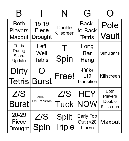 TETRIS BINGO Card
