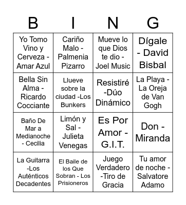 Bingo Musical - Mily Bingo Card