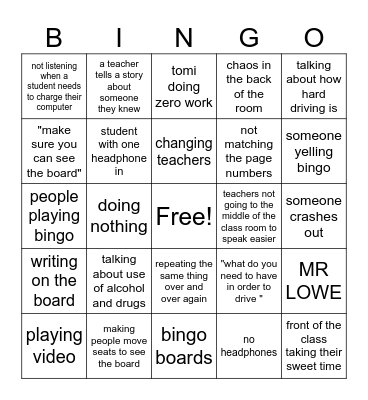 road ready bingo Card