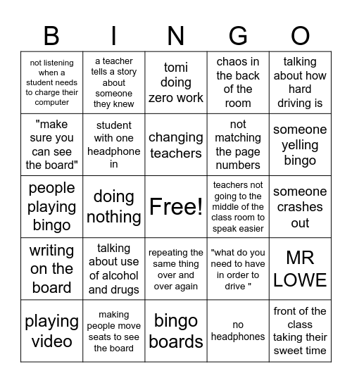 road ready bingo Card