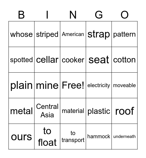 Around the house! Bingo Card
