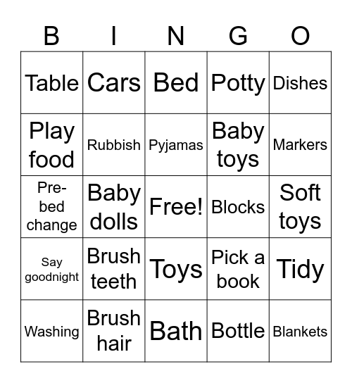Pack up bingo Card