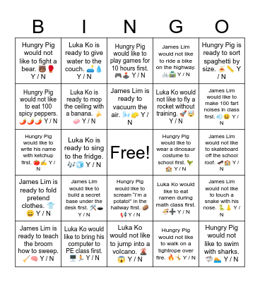 Hungry Pig would not like to eat 100 spicy peppers. 🌶️🌶️🌶️ Y / N Bingo Card