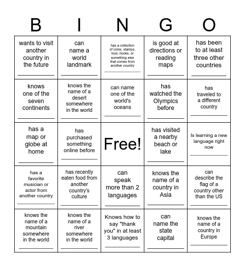 Find someone who Bingo Card