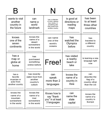 Find someone who Bingo Card