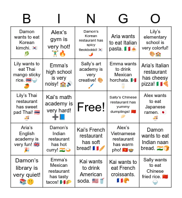 Aria wants to eat Italian pasta. 🇮🇹🍝 Bingo Card