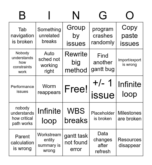 Scheduling Engine Bingo Card