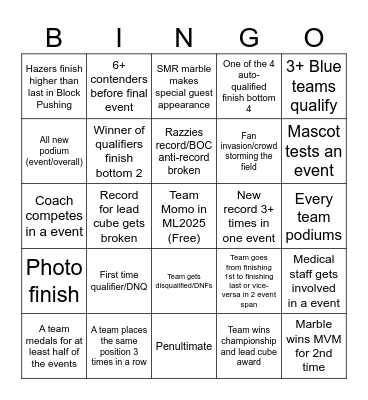 Marble League 2025 Bingo Card