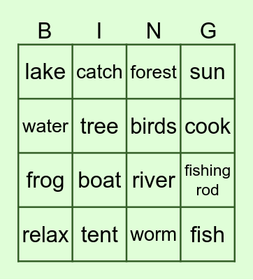 Nature + Fishing (A1 - A2) Bingo Card