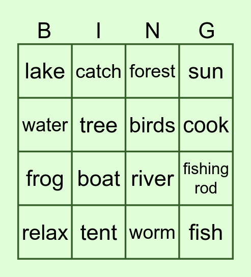 Nature + Fishing (A1 - A2) Bingo Card