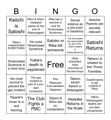 Higurashi Answer Arcs Bingo Card