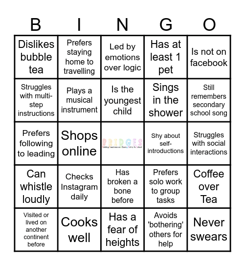 BRIDGES BINGO Card