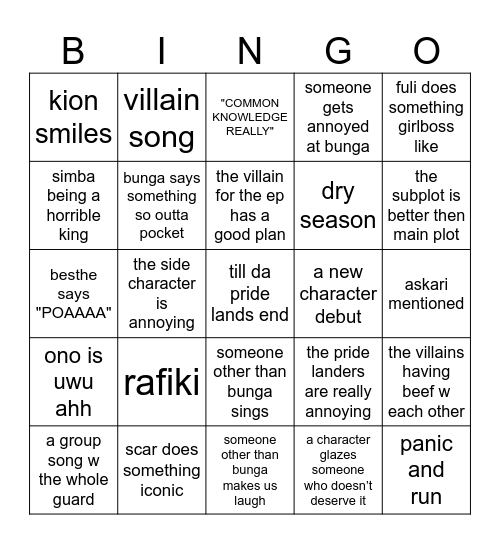 Untitled Bingo Card