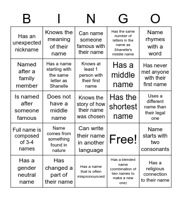 Name Bingo Card