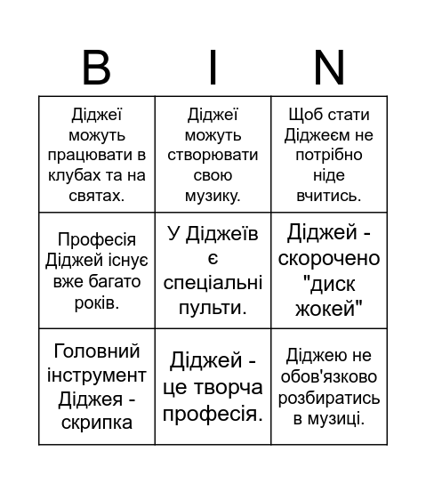 Бінго Діджей Bingo Card