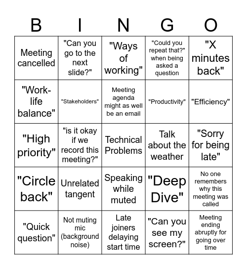Meeting Bingo Card
