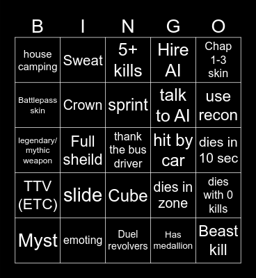 Fortnite Bingo Card