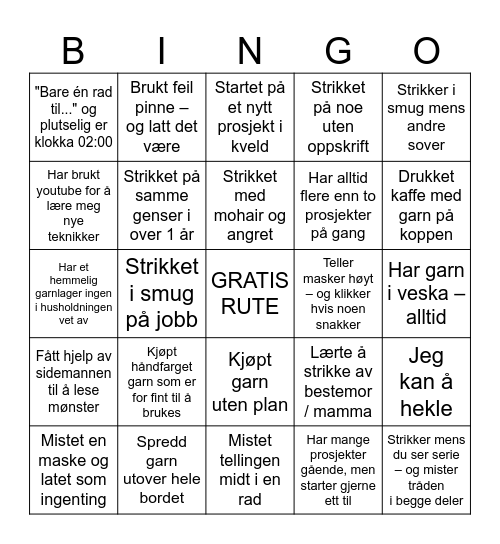 Strikkebingo Card