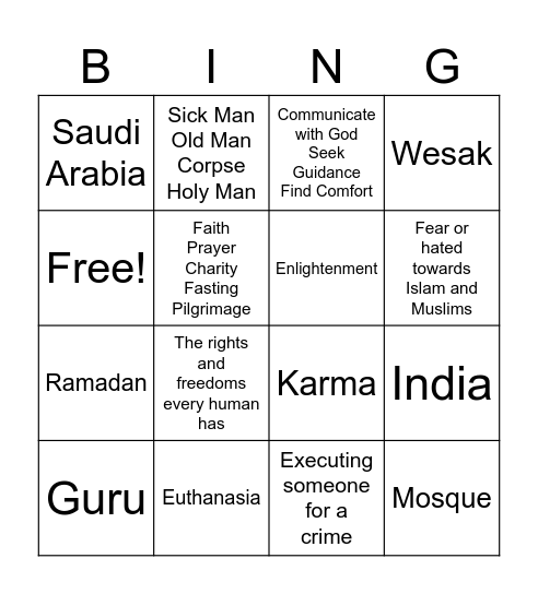 Buddhism and Islam Bingo Card