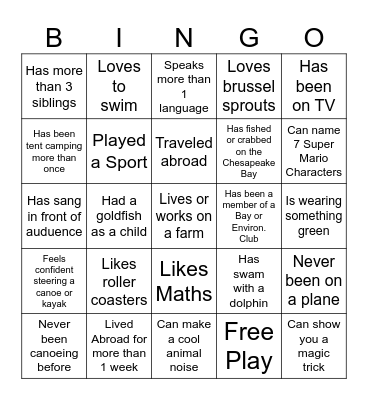 IceBreaker People Bingo Card