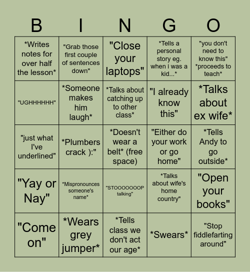 BROWN'S BINGO Card
