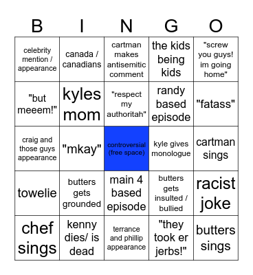 south park bingo Card
