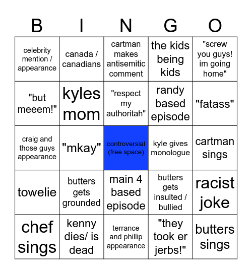 south park bingo Card