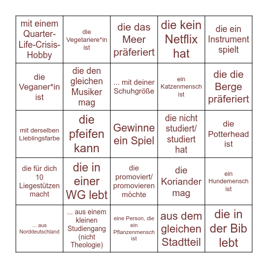finde eine Person ... Bingo Card