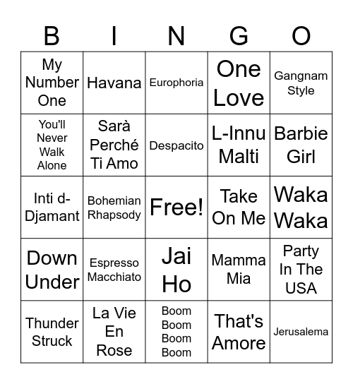 SPS Around The World Bingo Card