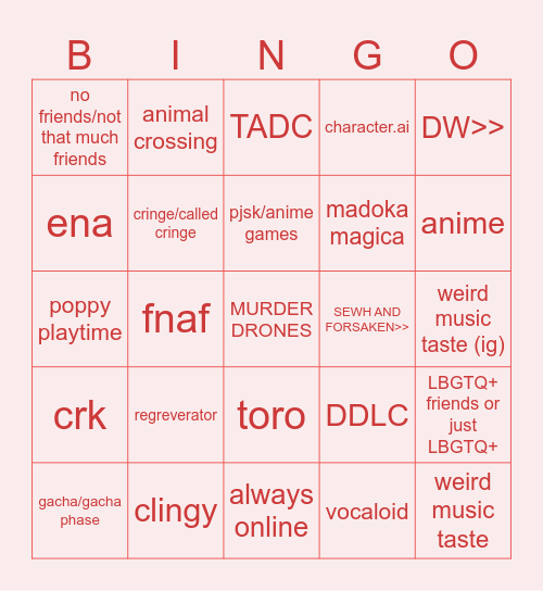 weird kid Bingo Card