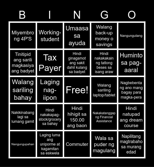 ANO KA? PUNAN MO! Bingo Card