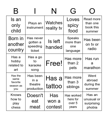 Find Someone Who... Bingo Card