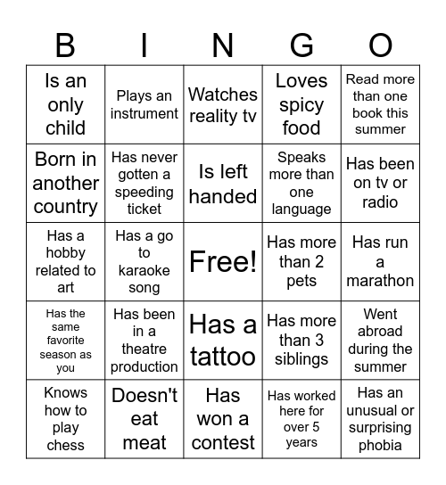 Find Someone Who... Bingo Card