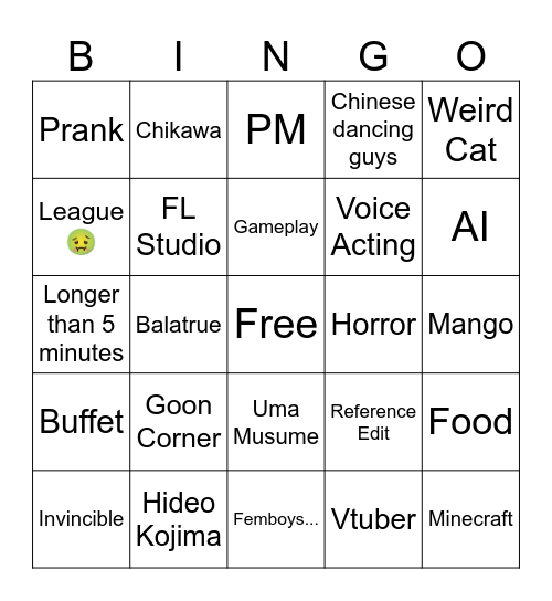 Tiktok Rot Bingo Card