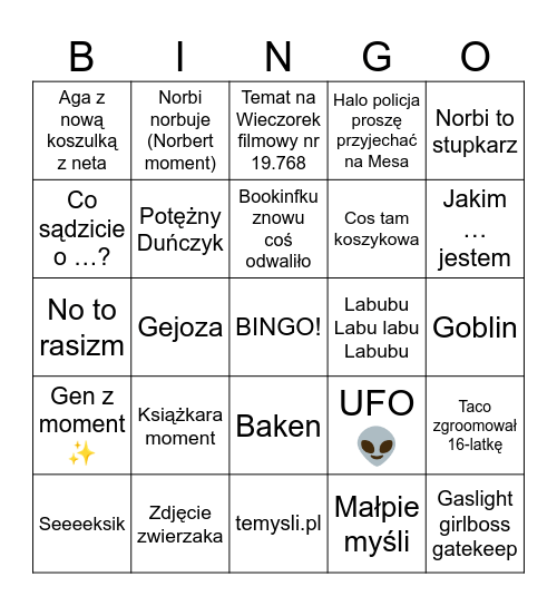 Norbuszew Bingoljada Bingo Card