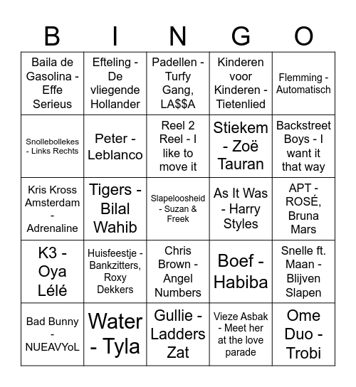 Muziekbingo Klas 3 Bingo Card