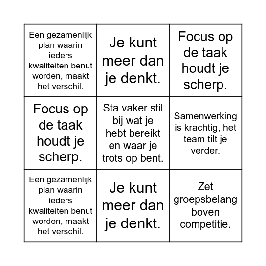 Inzichten Bingo Card
