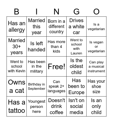 Find the Guest Bingo Card